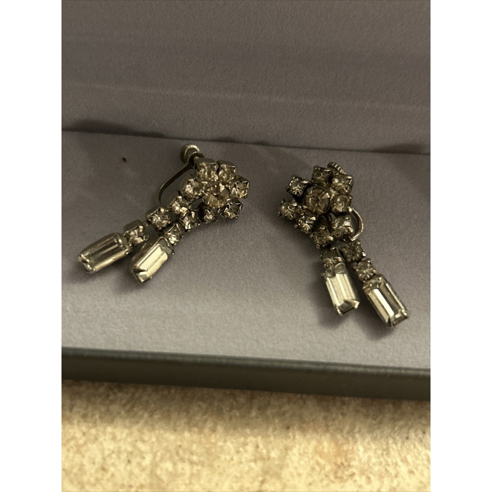 Vintage Dangle‎ Earrings Faux Diamond Screw On